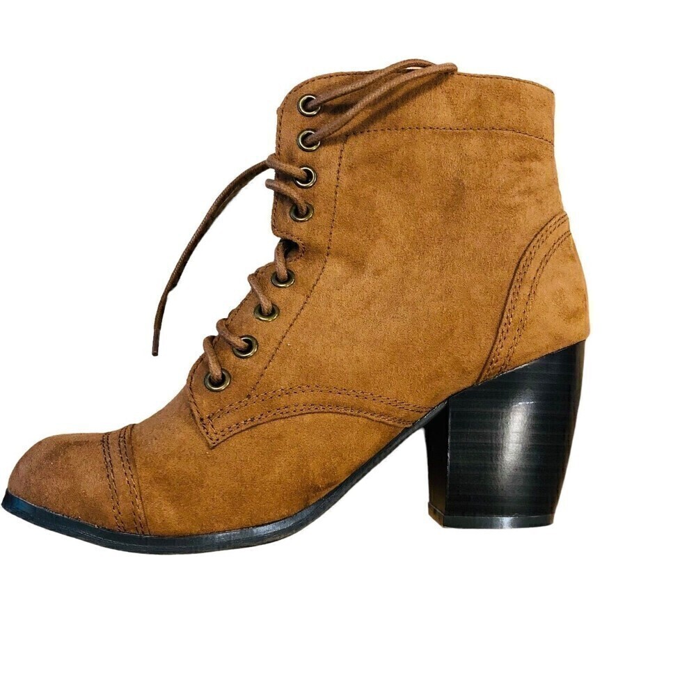 C.R. Women's Ankle Bootie, Size (8) 3" Heel, Faux Suede, Lace-up, Brown #S4